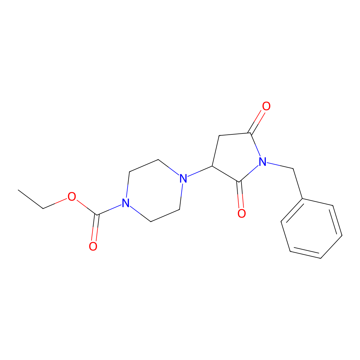 Ethyl 4-(1-benzyl-2,5-dioxopyrrolidin-3-yl)piperazine-1-carboxylate molecular structure, CAS 853751-42-5