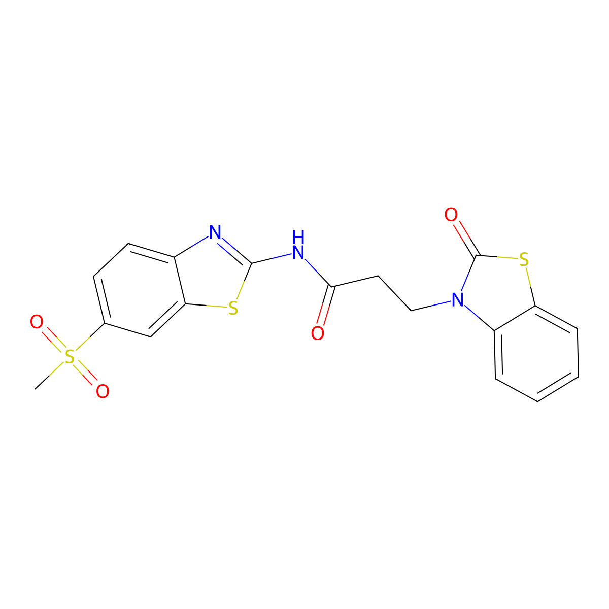 N-(6-(methylsulfonyl)benzo[d]thiazol-2-yl)-3-(2-oxobenzo[d]thiazol-3(2H)-yl)propanamide molecular structure, CAS 853751-83-4