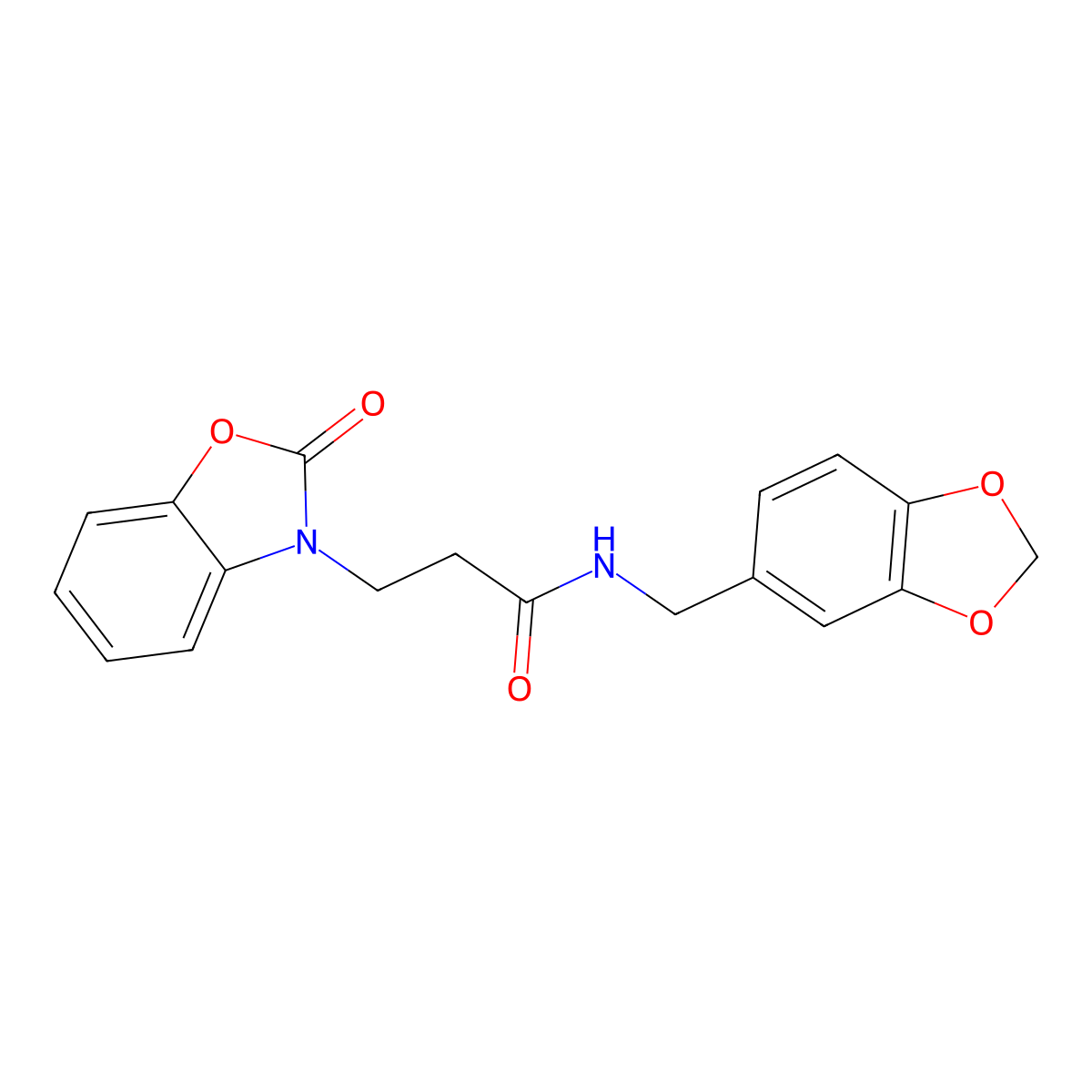 N-[(2H-1,3-benzodioxol-5-yl)methyl]-3-(2-oxo-2,3-dihydro-1,3-benzoxazol-3-yl)propanamide molecular structure, CAS 853751-94-7