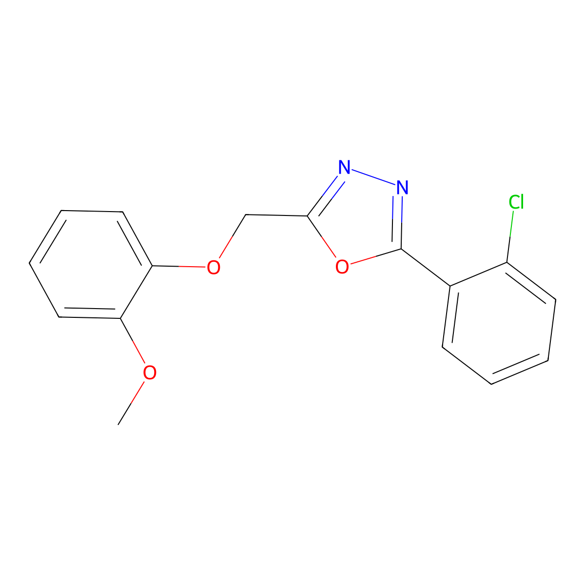 2-(2-Chlorophenyl)-5-[(2-methoxyphenoxy)methyl]-1,3,4-oxadiazole molecular structure, CAS 853752-00-8