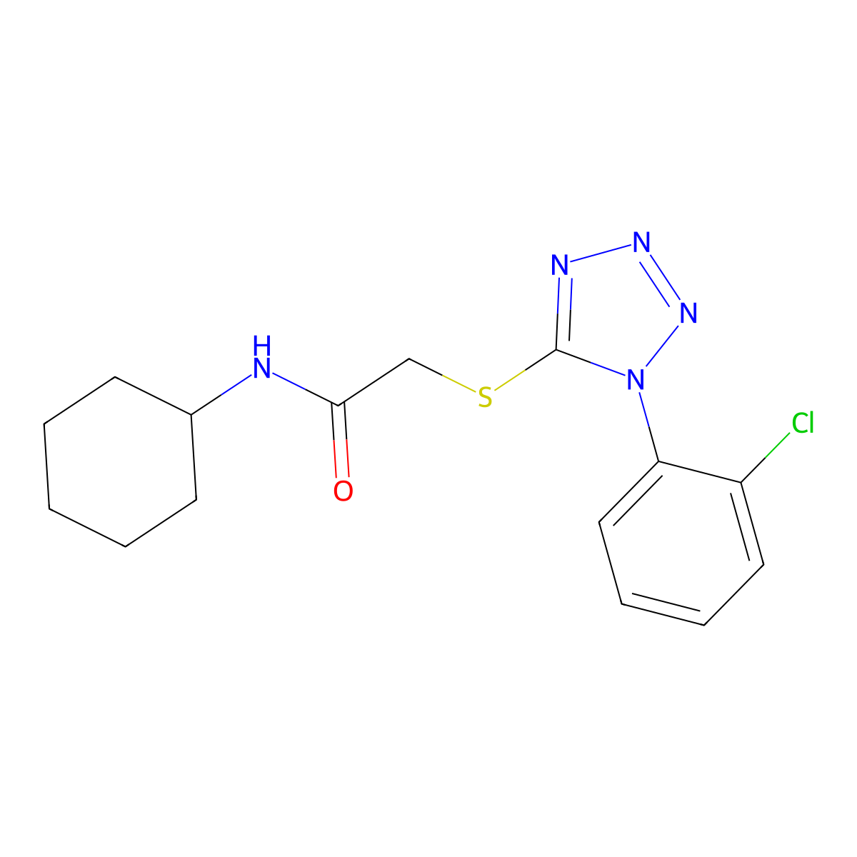 2-[1-(2-chlorophenyl)tetrazol-5-yl]sulfanyl-N-cyclohexylacetamide molecular structure, CAS 853752-06-4