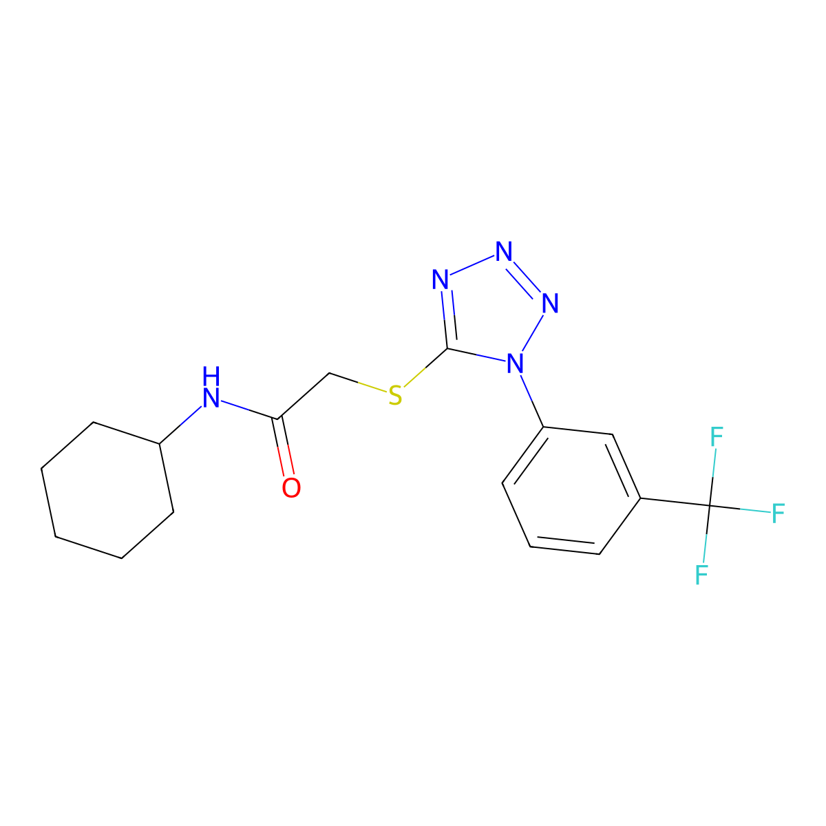 N-cyclohexyl-2-[1-[3-(trifluoromethyl)phenyl]tetrazol-5-yl]sulfanylacetamide molecular structure, CAS 853752-07-5