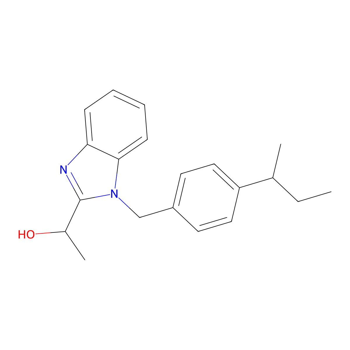 1-(1-{[4-(butan-2-yl)phenyl]methyl}-1H-1,3-benzodiazol-2-yl)ethan-1-ol molecular structure, CAS 853752-57-5