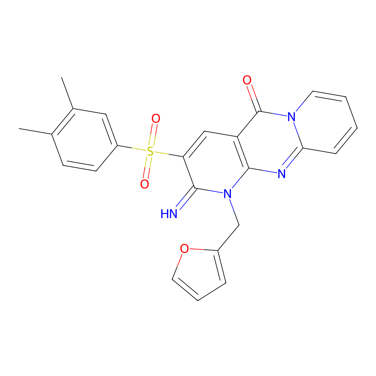 5-(3,4-Dimethylbenzenesulfonyl)-7-[(furan-2-yl)methyl]-6-imino-1,7,9-triazatricyclo[8.4.0.0^{3,8}]tetradeca-3(8),4,9,11,13-pentaen-2-one molecular structure, CAS 853753-17-0
