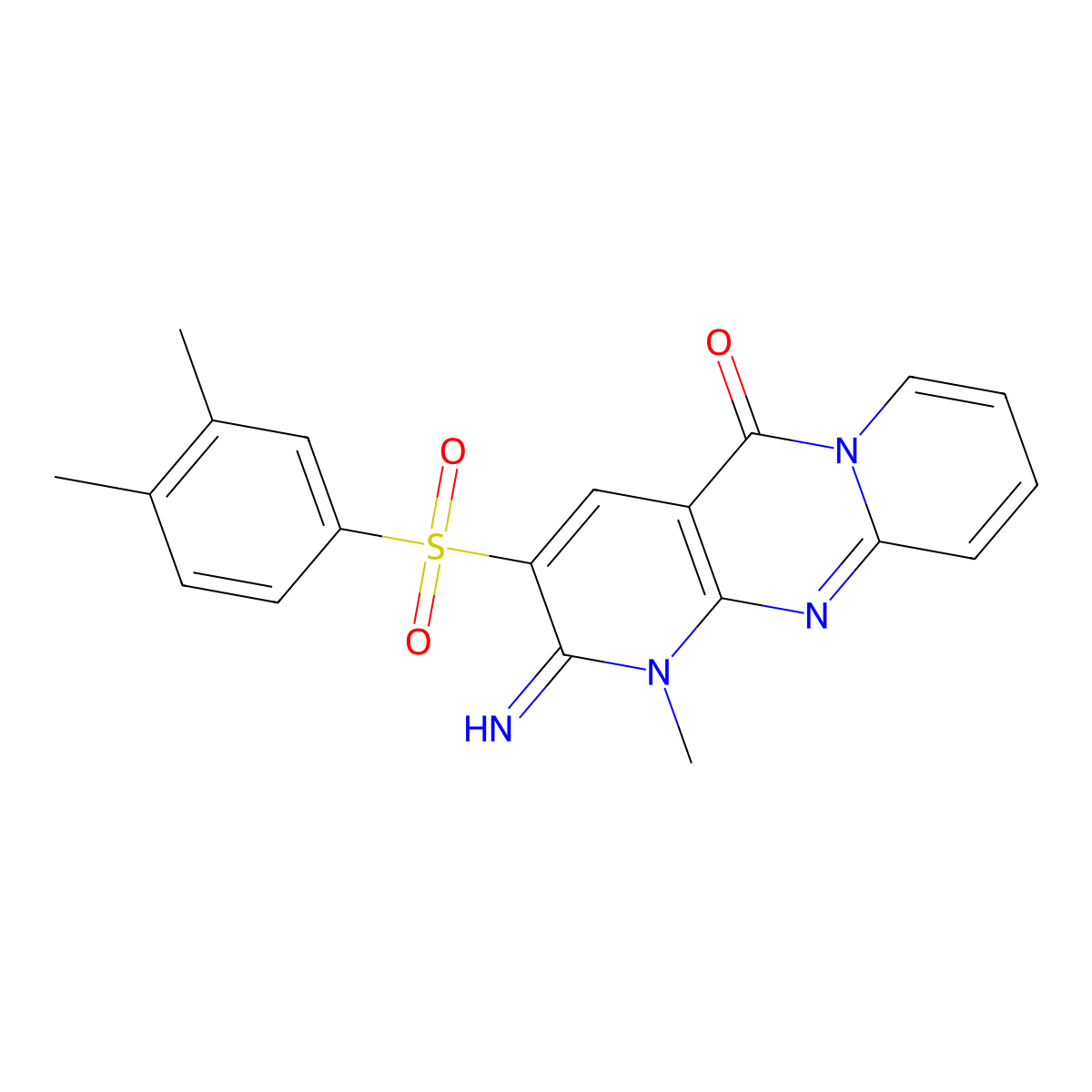 3-((3,4-dimethylphenyl)sulfonyl)-2-imino-1-methyl-1H-dipyrido[1,2-a:2',3'-d]pyrimidin-5(2H)-one molecular structure, CAS 853753-18-1