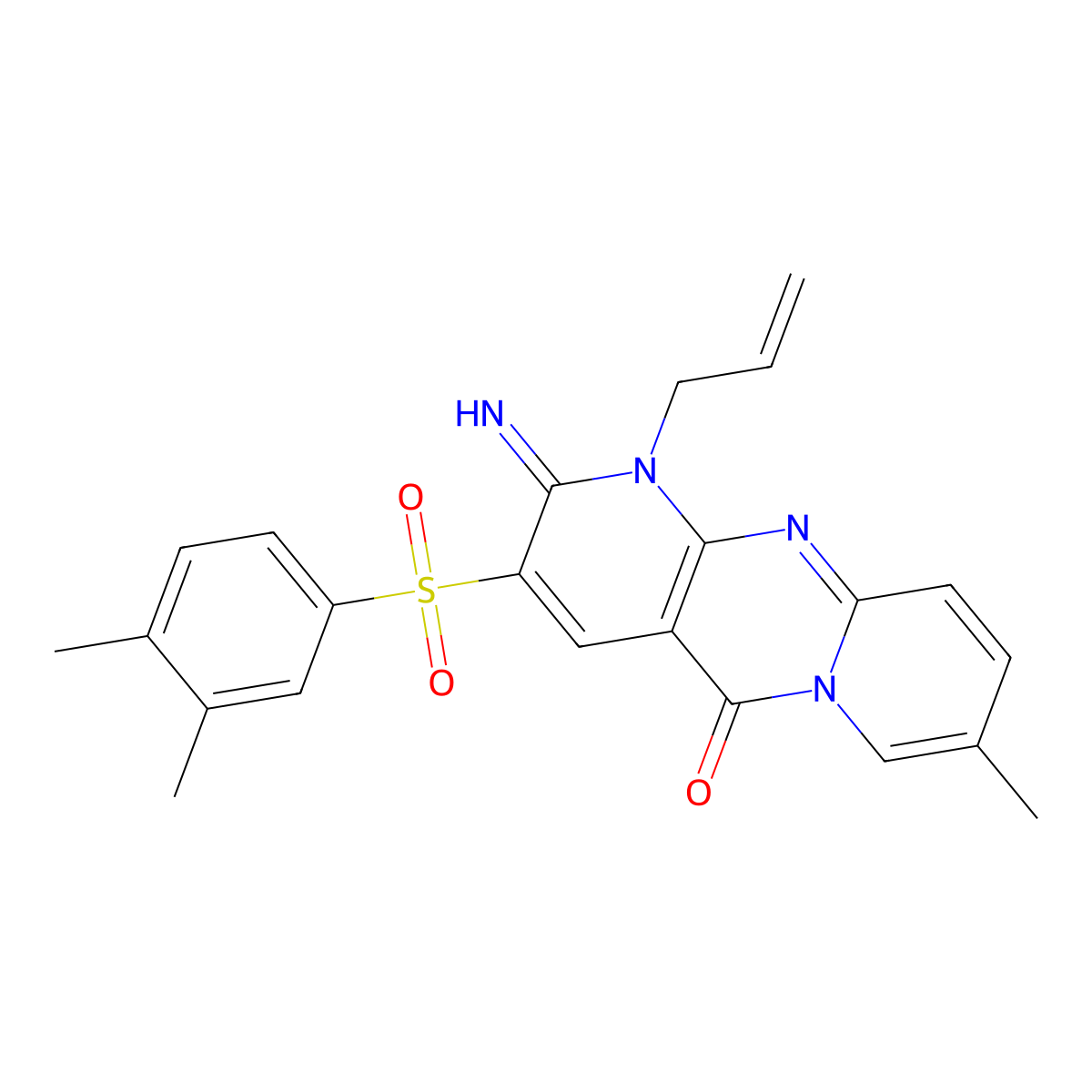 1-allyl-3-((3,4-dimethylphenyl)sulfonyl)-2-imino-8-methyl-1H-dipyrido[1,2-a:2',3'-d]pyrimidin-5(2H)-one molecular structure, CAS 853753-20-5
