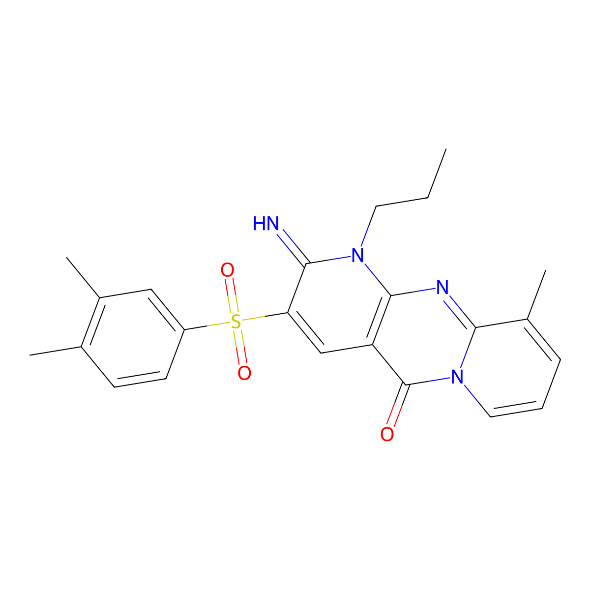 3-((3,4-dimethylphenyl)sulfonyl)-2-imino-10-methyl-1-propyl-1H-dipyrido[1,2-a:2',3'-d]pyrimidin-5(2H)-one molecular structure, CAS 853753-22-7