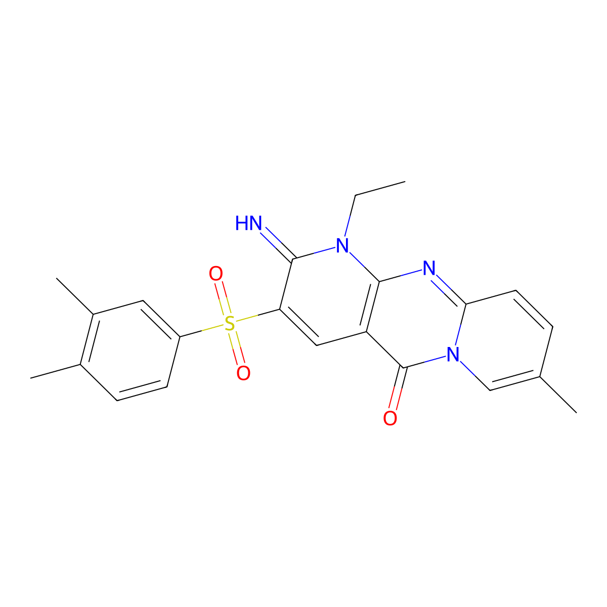 3-((3,4-dimethylphenyl)sulfonyl)-1-ethyl-2-imino-8-methyl-1H-dipyrido[1,2-a:2',3'-d]pyrimidin-5(2H)-one molecular structure, CAS 853753-23-8