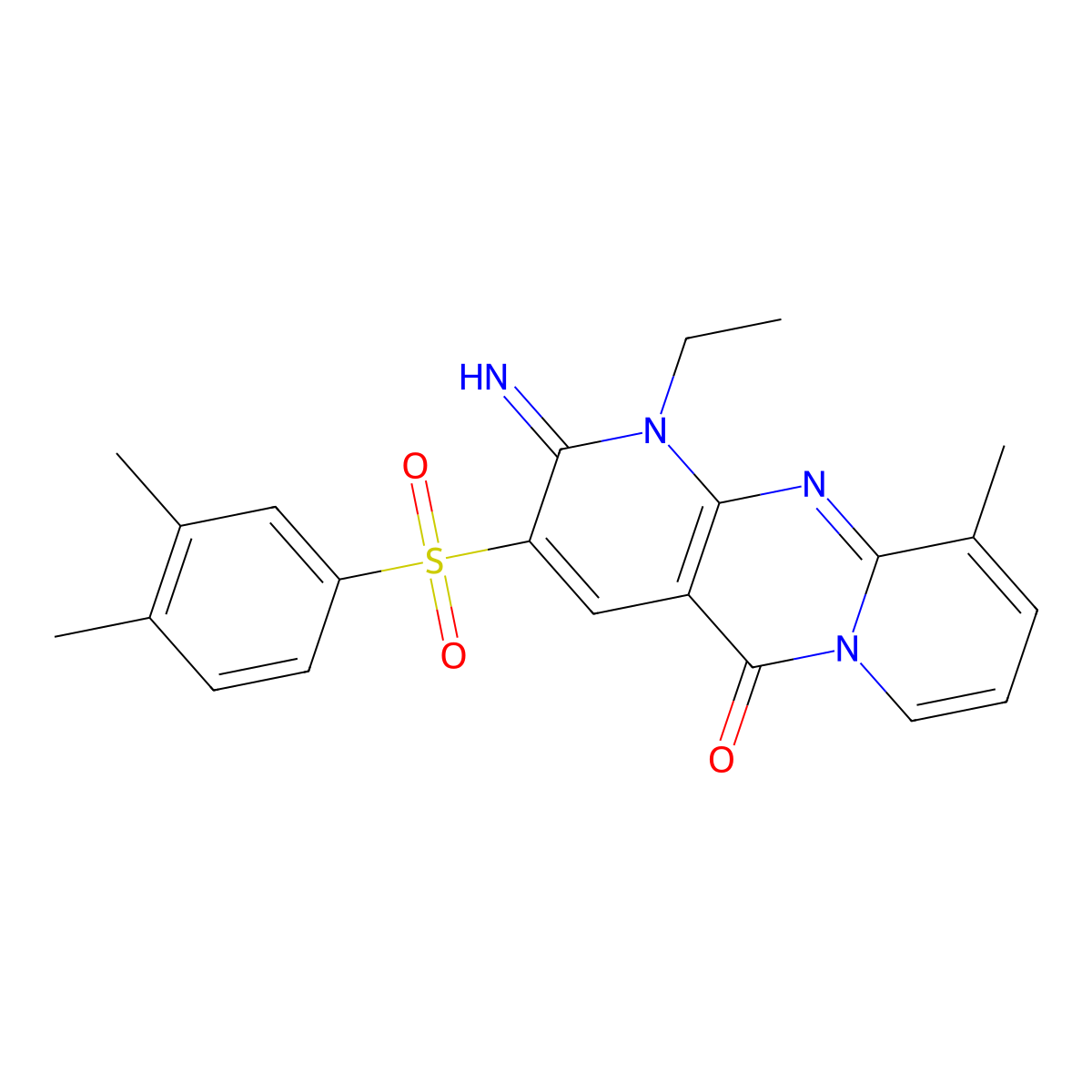 3-[(3,4-dimethylphenyl)sulfonyl]-1-ethyl-2-imino-10-methyl-1,2-dihydro-5H-dipyrido[1,2-a:2,3-d]pyrimidin-5-one molecular structure, CAS 853753-24-9