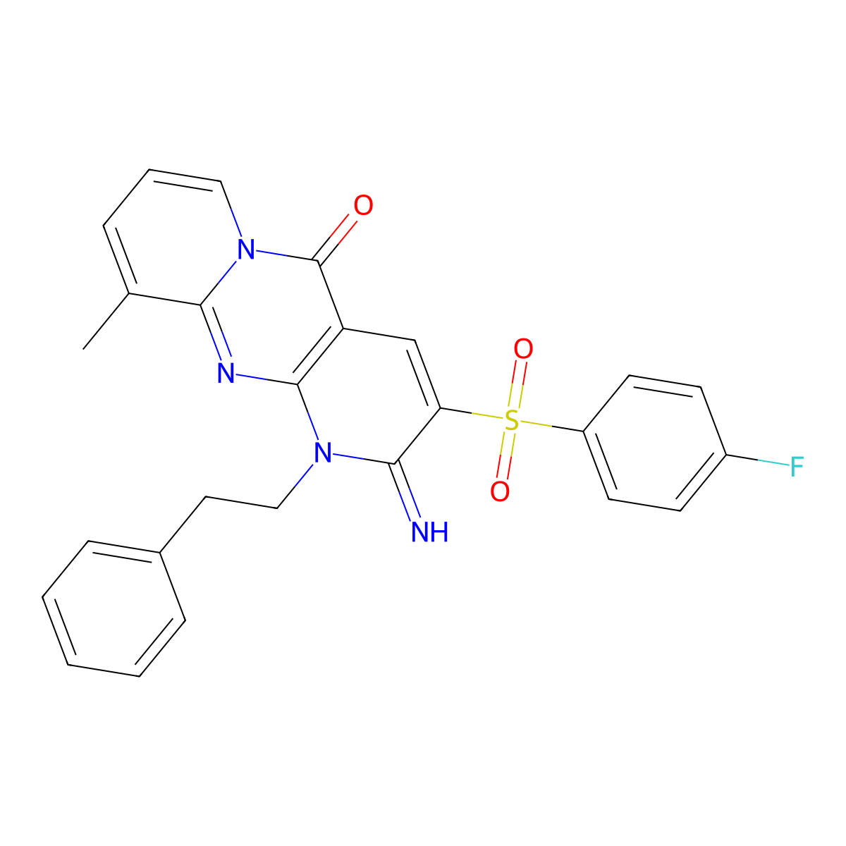 5-(4-Fluorobenzenesulfonyl)-6-imino-11-methyl-7-(2-phenylethyl)-1,7,9-triazatricyclo[8.4.0.0^{3,8}]tetradeca-3(8),4,9,11,13-pentaen-2-one molecular structure, CAS 853753-30-7