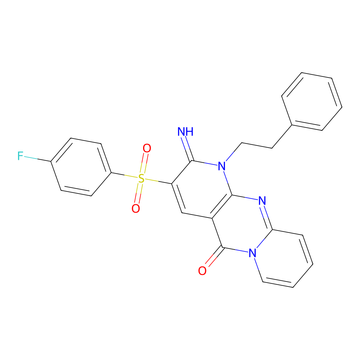 3-[(4-fluorophenyl)sulfonyl]-2-imino-1-(2-phenylethyl)-1,2-dihydro-5H-dipyrido[1,2-a:2,3-d]pyrimidin-5-one molecular structure, CAS 853753-34-1
