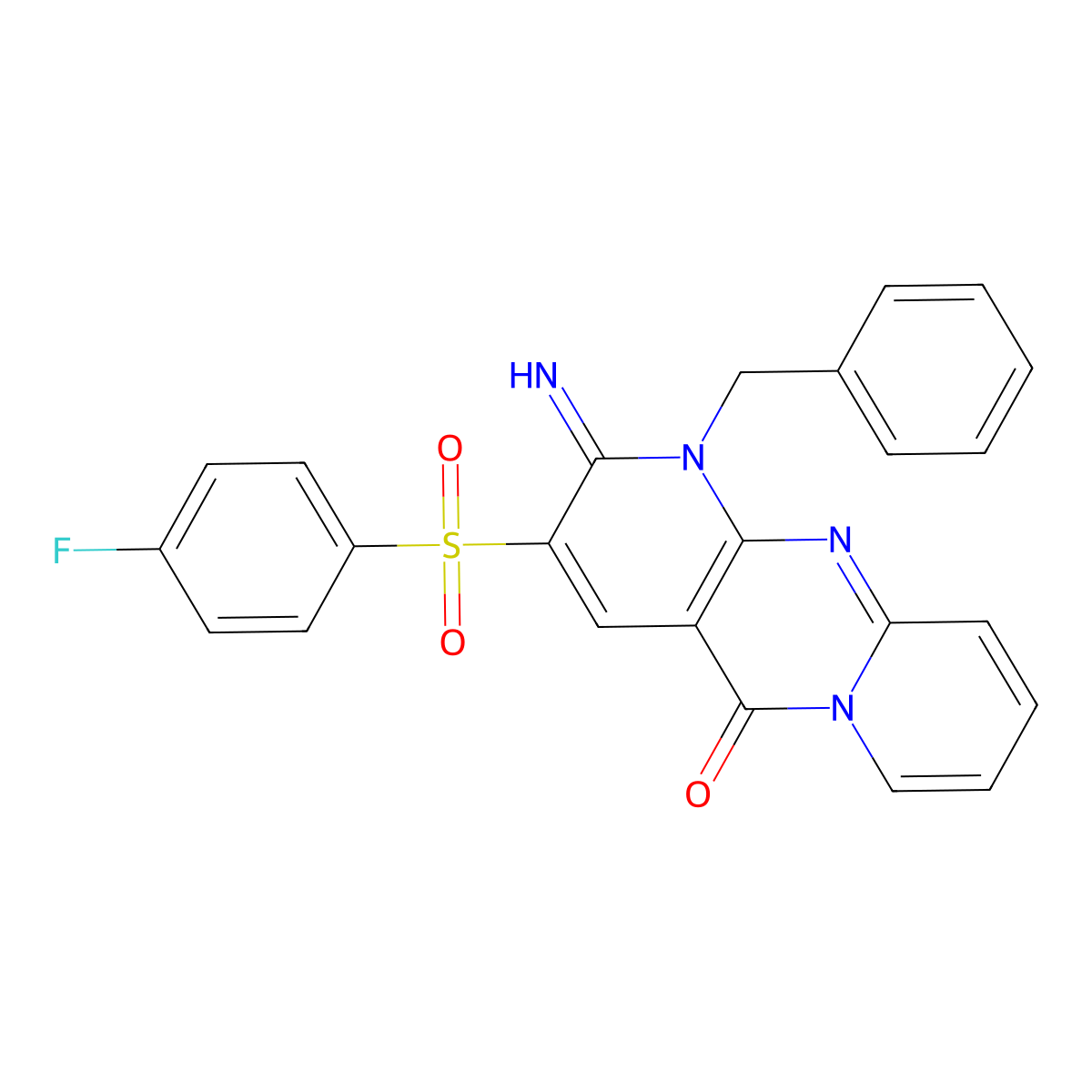 3-[(4-Fluorophenyl)sulfonyl]-2-imino-1-benzyl-1,6-dihydropyridino[1,2-a]pyridi no[2,3-d]pyrimidin-5-one molecular structure, CAS 853753-35-2
