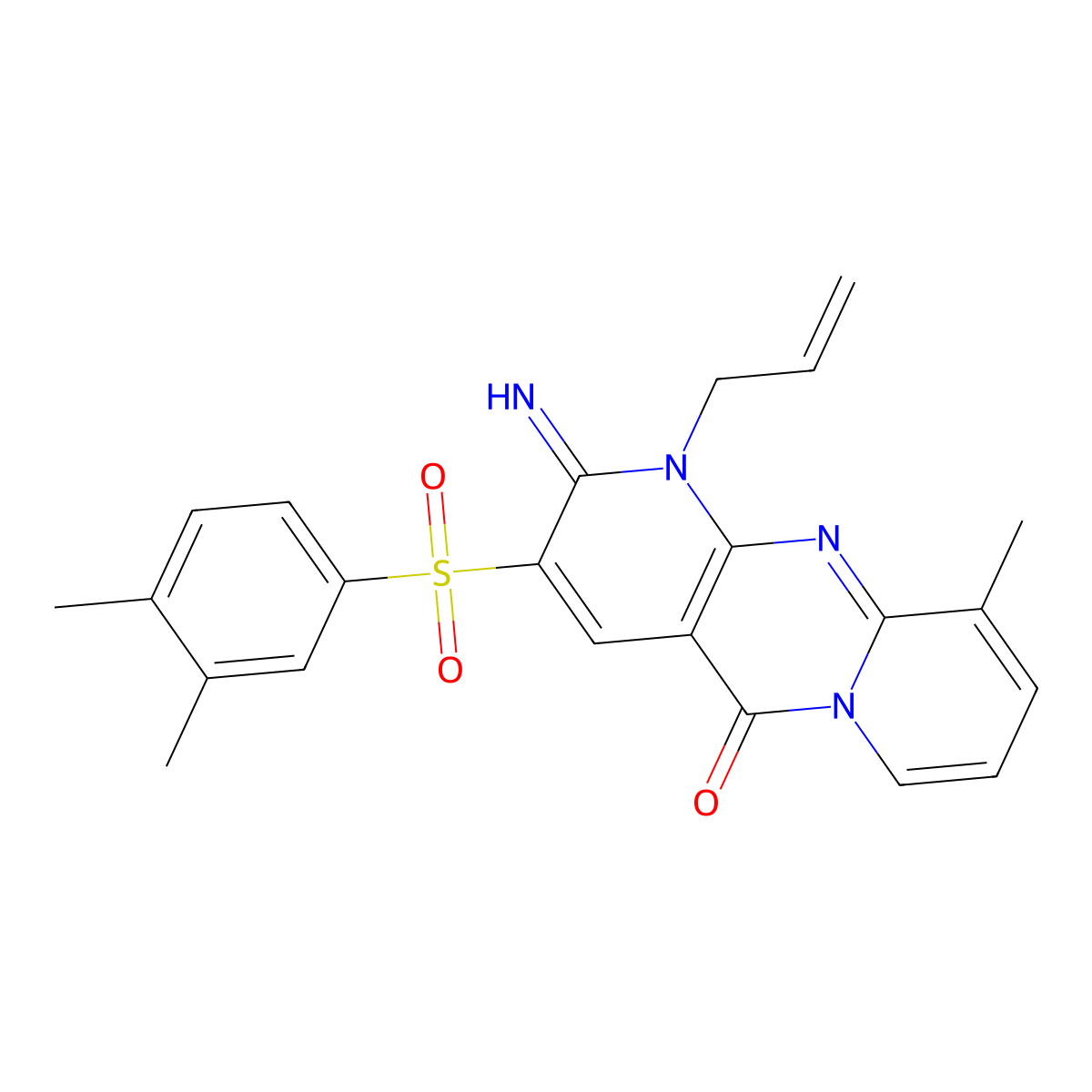 1-allyl-3-((3,4-dimethylphenyl)sulfonyl)-2-imino-10-methyl-1H-dipyrido[1,2-a:2',3'-d]pyrimidin-5(2H)-one molecular structure, CAS 853753-71-6