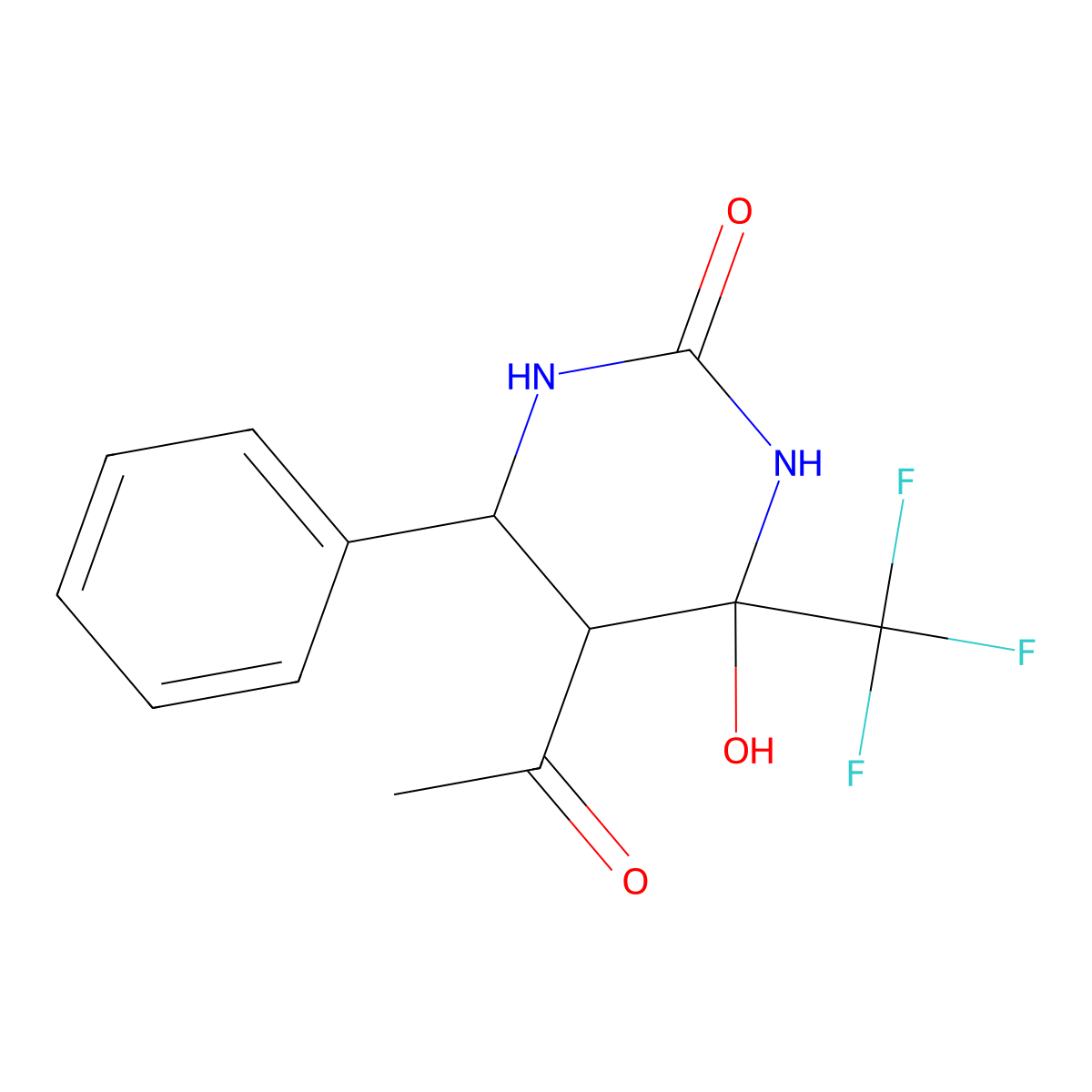 5-acetyl-4-hydroxy-6-phenyl-4-(trifluoromethyl)tetrahydropyrimidin-2(1H)-one molecular structure, CAS 853783-14-9