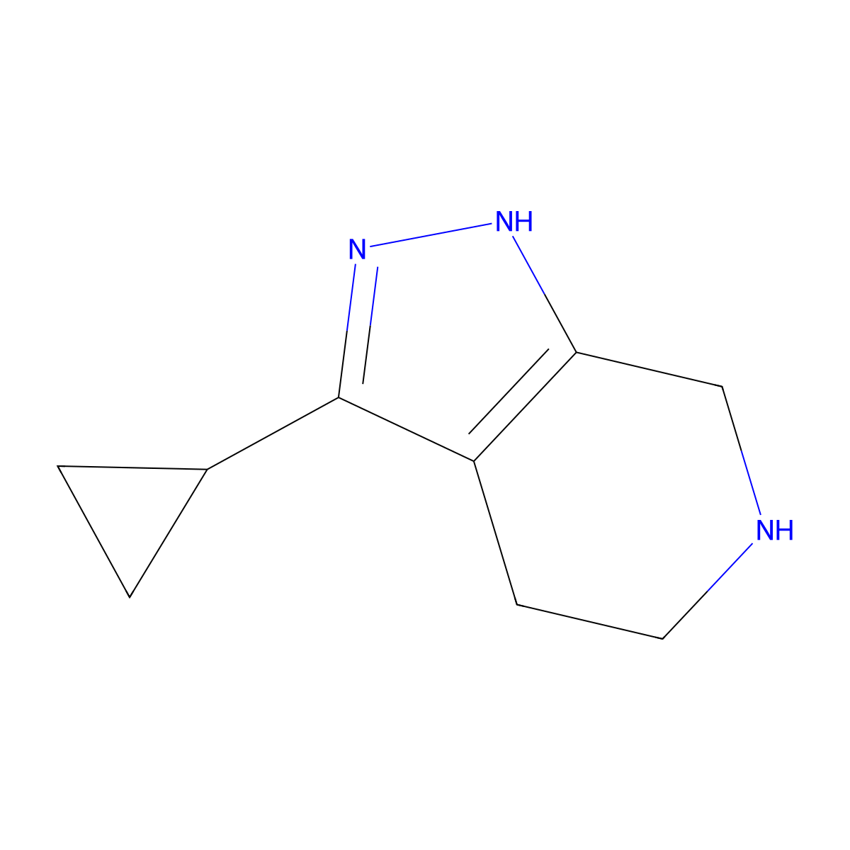 3-cyclopropyl-4,5,6,7-tetrahydro-1H-pyrazolo[3,4-c]pyridine molecular structure, CAS 853784-22-2