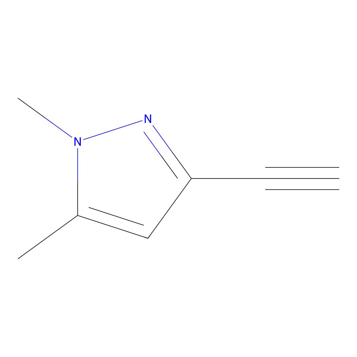 3-ethynyl-1,5-dimethyl-1H-pyrazole molecular structure, CAS 85385-96-2