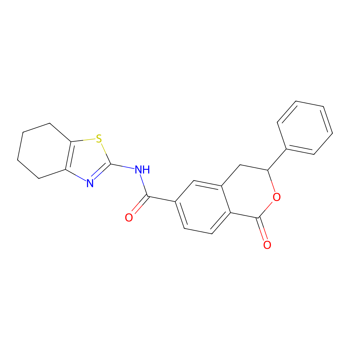 1-oxo-3-phenyl-N-(4,5,6,7-tetrahydrobenzo[d]thiazol-2-yl)isochroman-6-carboxamide molecular structure, CAS 853889-96-0