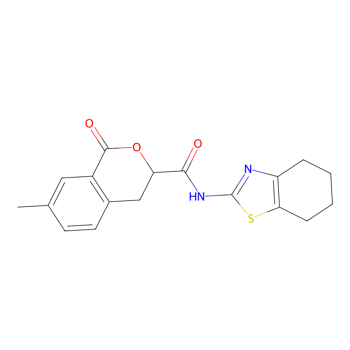 7-methyl-1-oxo-N-(4,5,6,7-tetrahydro-1,3-benzothiazol-2-yl)-3,4-dihydroisochromene-3-carboxamide molecular structure, CAS 853890-31-0
