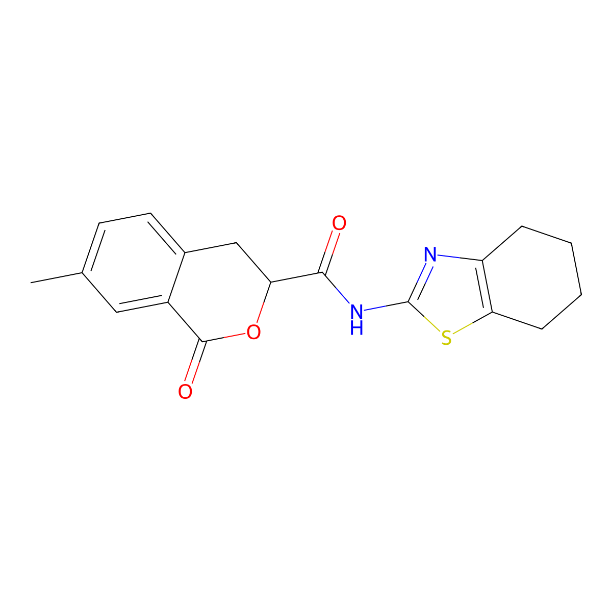 7-methyl-1-oxo-N-(4,5,6,7-tetrahydro-1,3-benzothiazol-2-yl)-3,4-dihydroisochromene-3-carboxamide molecular structure, CAS 853890-31-0
