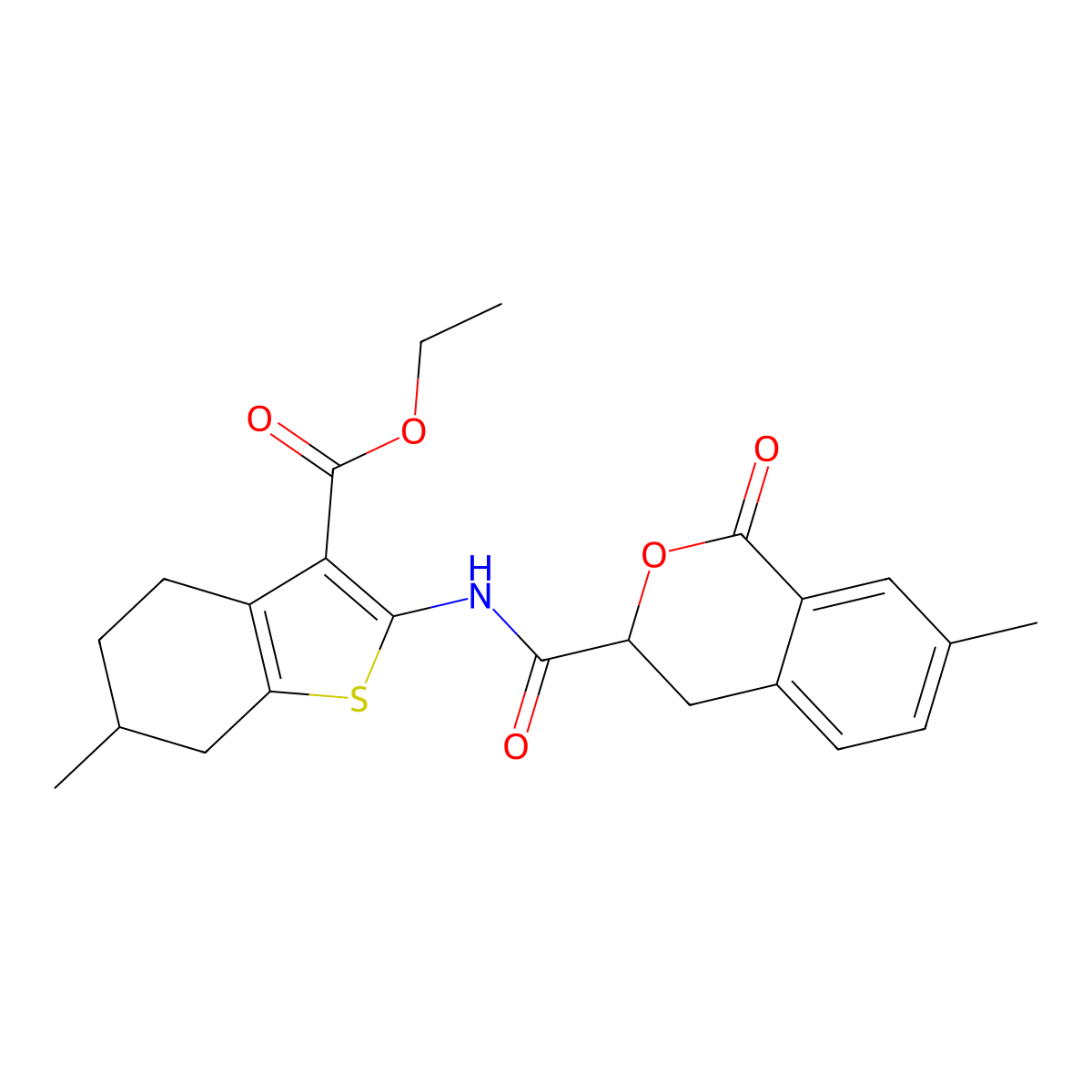 Ethyl 6-methyl-2-[(7-methyl-1-oxo-3,4-dihydroisochromene-3-carbonyl)amino]-4,5,6,7-tetrahydro-1-benzothiophene-3-carboxylate molecular structure, CAS 853890-38-7