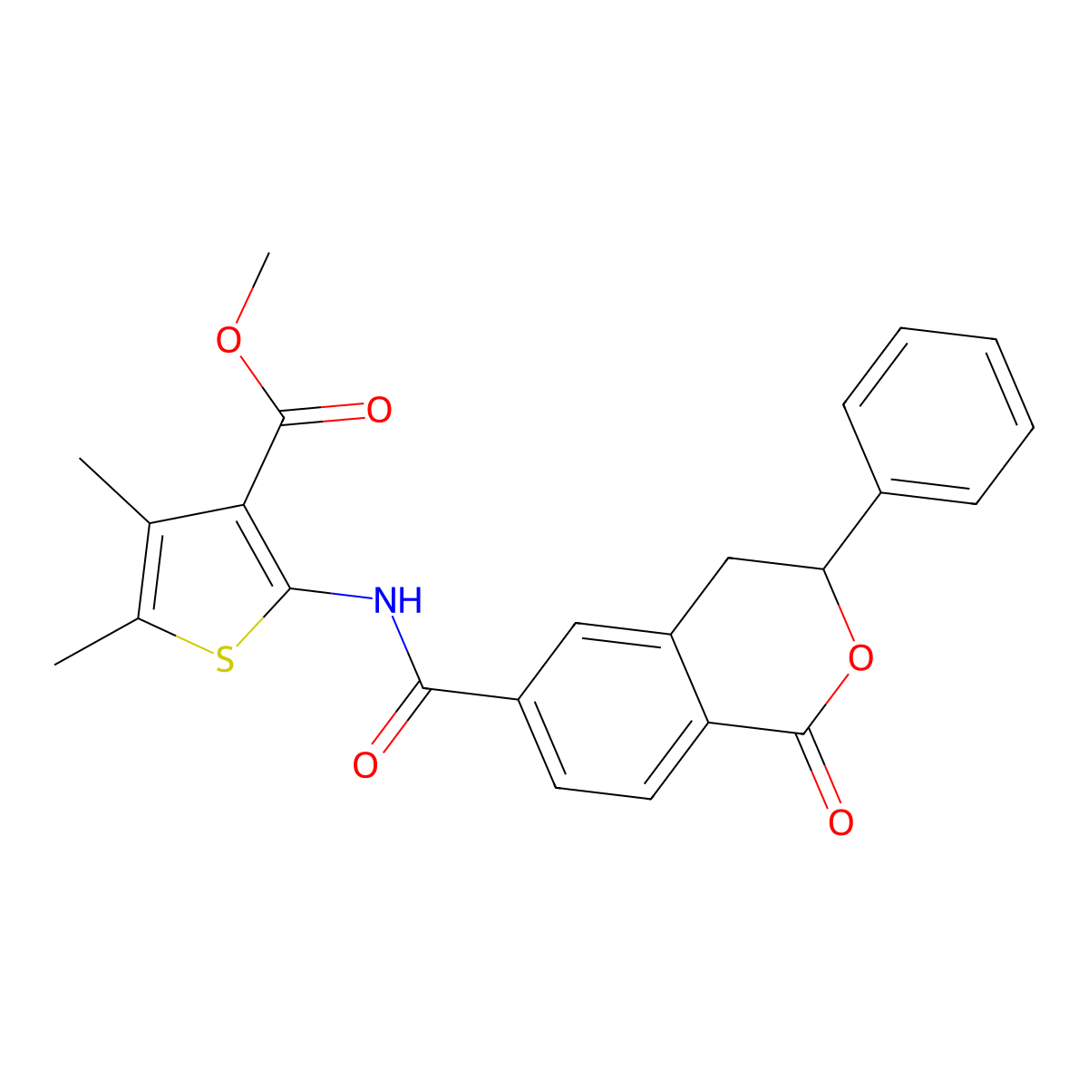Methyl 4,5-dimethyl-2-[(1-oxo-3-phenyl-3,4-dihydroisochromene-6-carbonyl)amino]thiophene-3-carboxylate molecular structure, CAS 853890-42-3