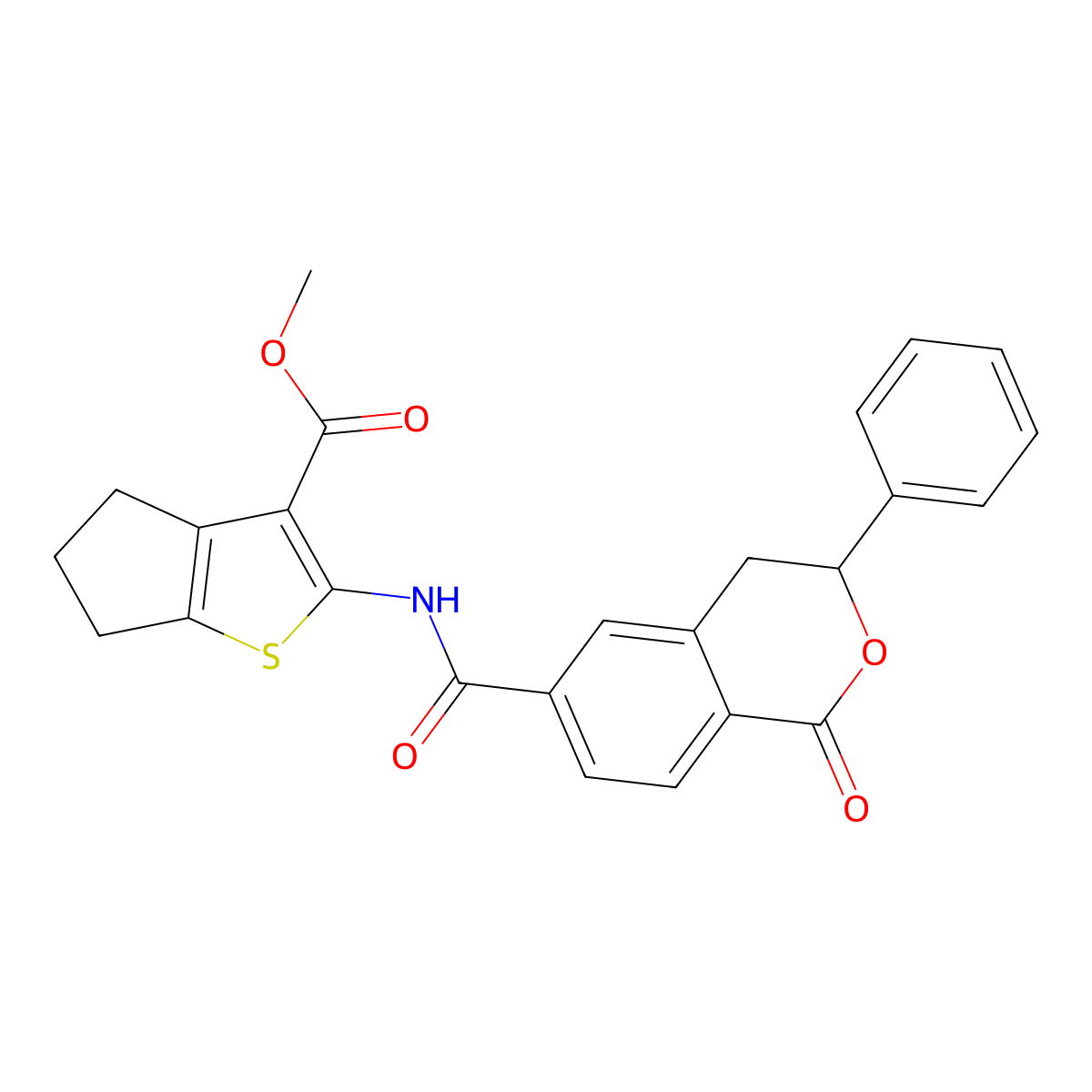 methyl 2-{[(1-oxo-3-phenyl-3,4-dihydro-1H-isochromen-6-yl)carbonyl]amino}-5,6-dihydro-4H-cyclopenta[b]thiophene-3-carboxylate molecular structure, CAS 853890-45-6