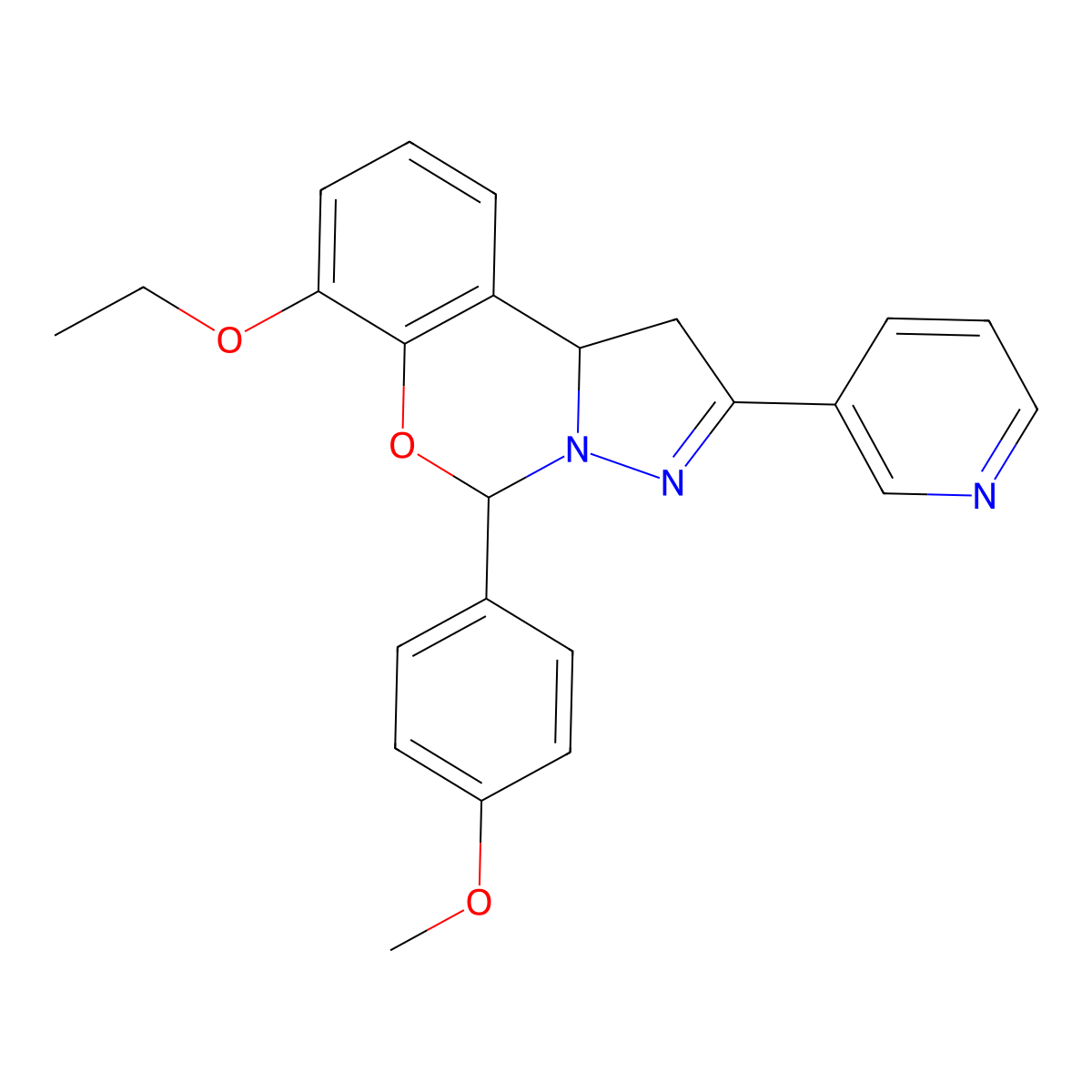 7-Ethoxy-5-(4-methoxyphenyl)-2-(pyridin-3-yl)-1,10b-dihydropyrazolo[1,5-c][1,3]benzoxazine molecular structure, CAS 853891-02-8