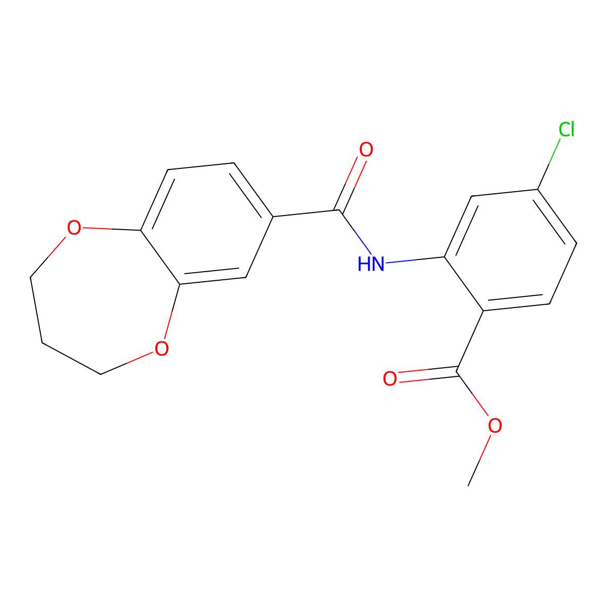 methyl 2-(2H,3H,4H-benzo[b]1,4-dioxepin-7-ylcarbonylamino)-4-chlorobenzoate molecular structure, CAS 853891-22-2