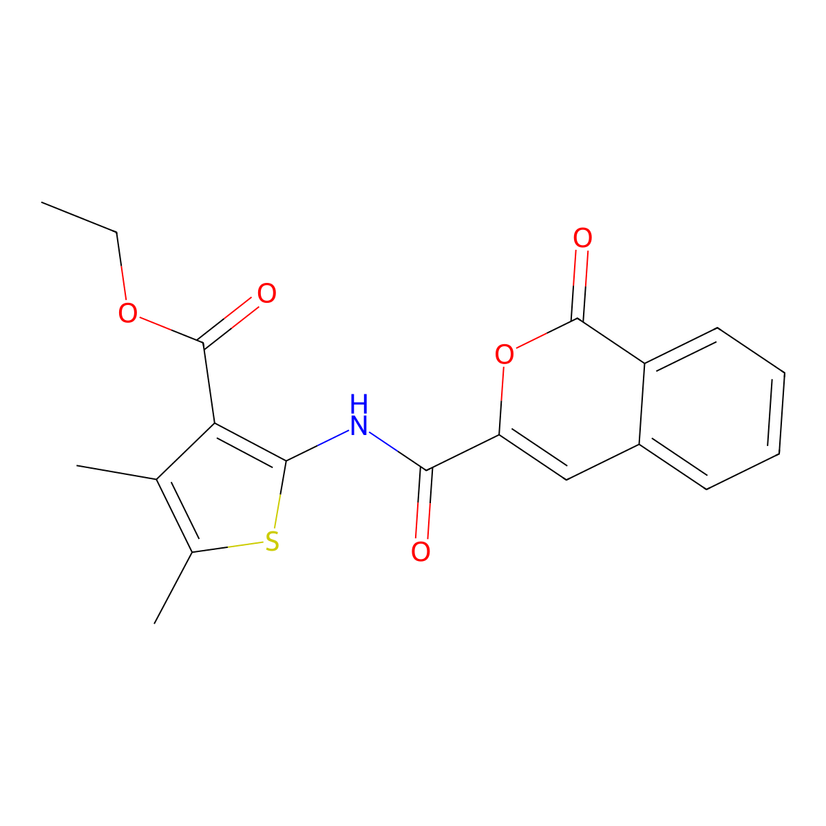 ethyl 4,5-dimethyl-2-{[(1-oxo-1H-isochromen-3-yl)carbonyl]amino}thiophene-3-carboxylate molecular structure, CAS 853891-35-7