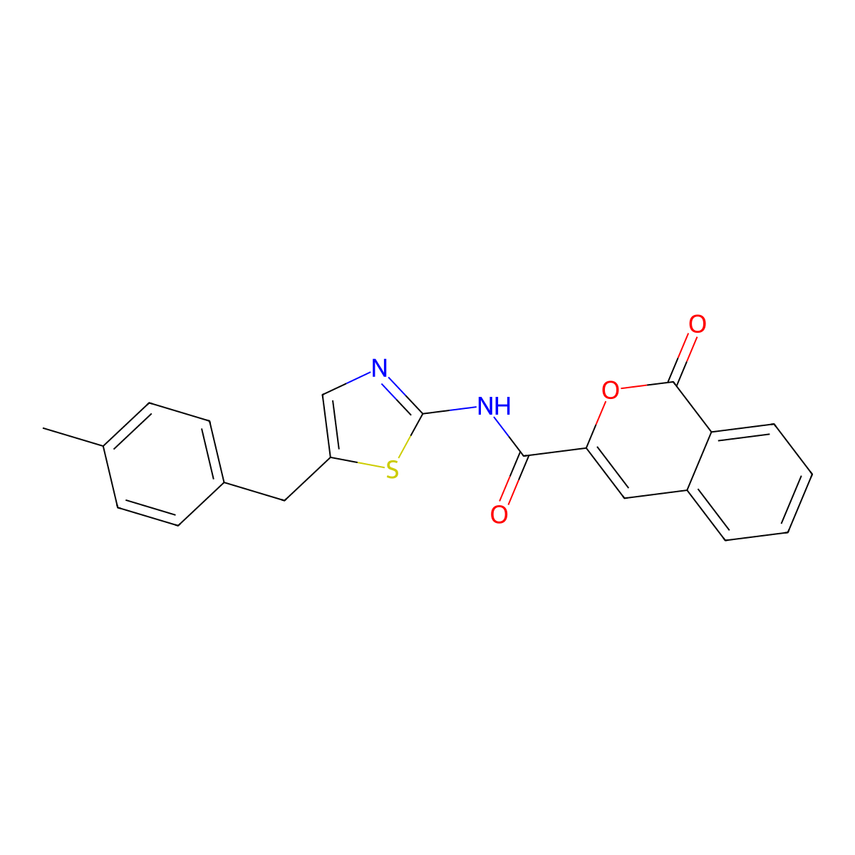 N-[5-[(4-methylphenyl)methyl]-1,3-thiazol-2-yl]-1-oxoisochromene-3-carboxamide molecular structure, CAS 853891-36-8