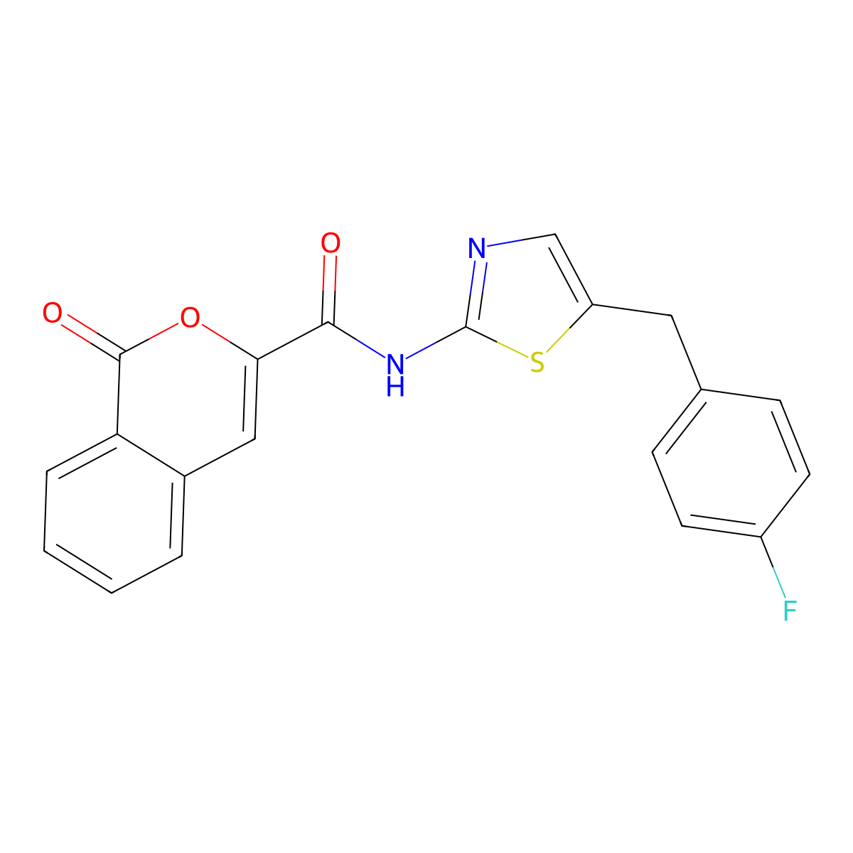 N-(5-(4-fluorobenzyl)thiazol-2-yl)-1-oxo-1H-isochromene-3-carboxamide molecular structure, CAS 853891-38-0