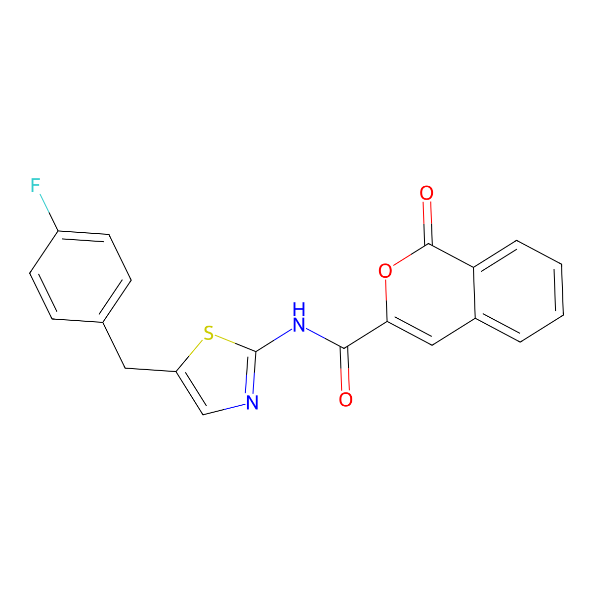 N-(5-(4-fluorobenzyl)thiazol-2-yl)-1-oxo-1H-isochromene-3-carboxamide molecular structure, CAS 853891-38-0