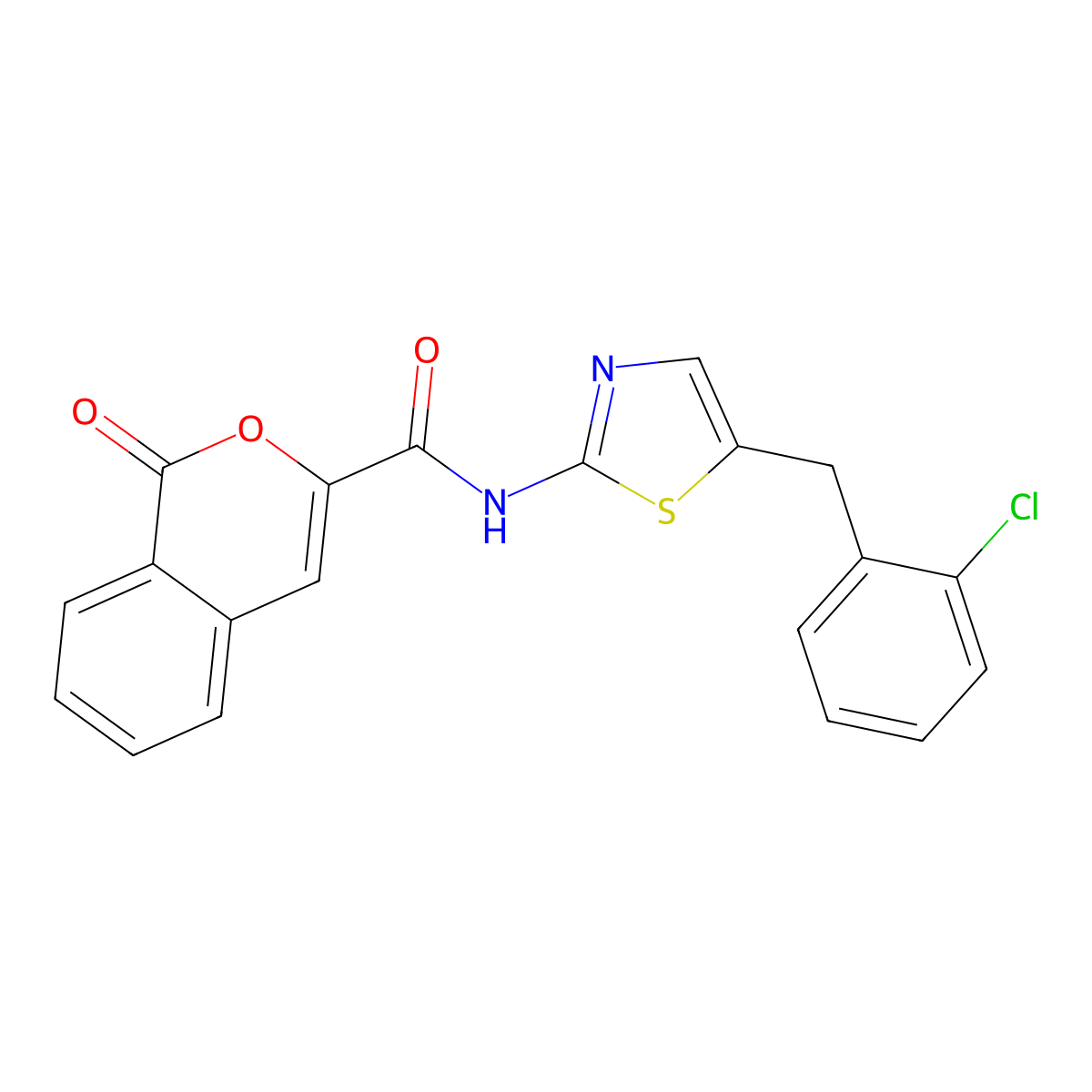 N-{5-[(2-chlorophenyl)methyl]-1,3-thiazol-2-yl}-1-oxo-1H-isochromene-3-carboxamide molecular structure, CAS 853891-47-1