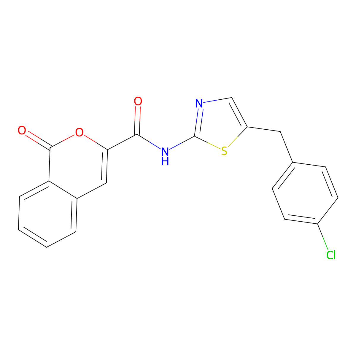N-[5-(4-chlorobenzyl)-1,3-thiazol-2-yl]-1-oxo-1H-isochromene-3-carboxamide molecular structure, CAS 853891-49-3