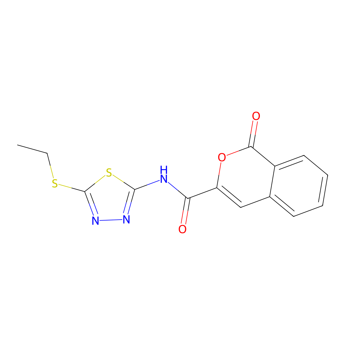 N-[5-(ethylsulfanyl)-1,3,4-thiadiazol-2-yl]-1-oxo-1H-isochromene-3-carboxamide molecular structure, CAS 853891-51-7