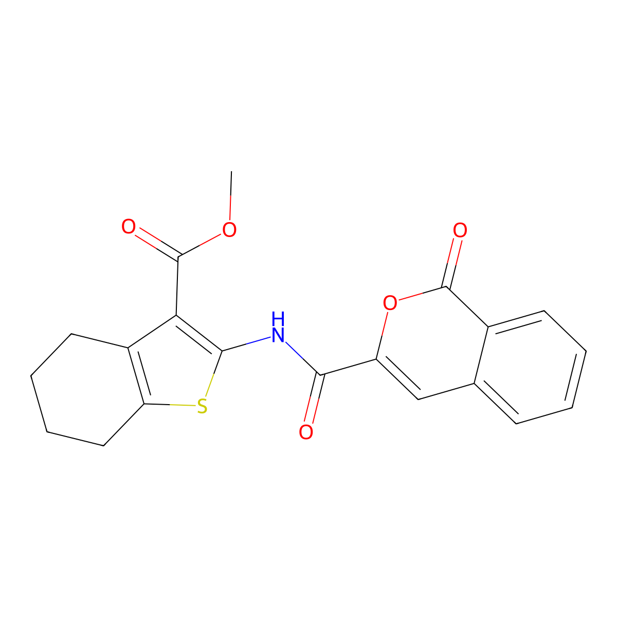 methyl 2-{[(1-oxo-1H-isochromen-3-yl)carbonyl]amino}-4,5,6,7-tetrahydro-1-benzothiophene-3-carboxylate molecular structure, CAS 853891-53-9