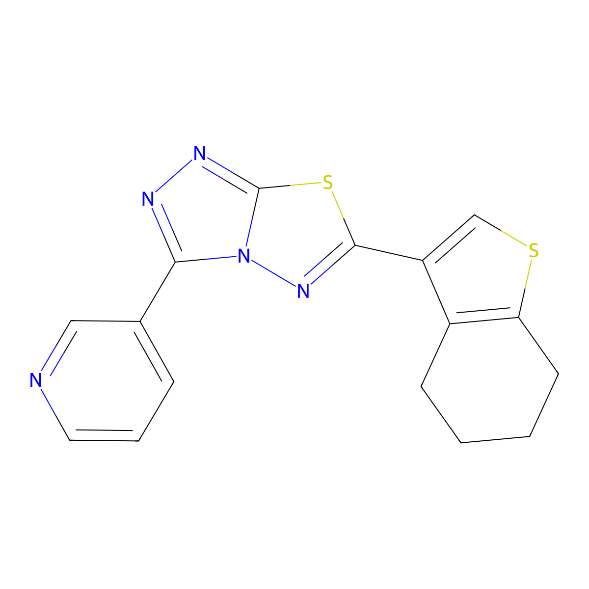 3-(Pyridin-3-yl)-6-(4,5,6,7-tetrahydrobenzo[b]thiophen-3-yl)-[1,2,4]triazolo[3,4-b][1,3,4]thiadiazole molecular structure, CAS 853891-70-0