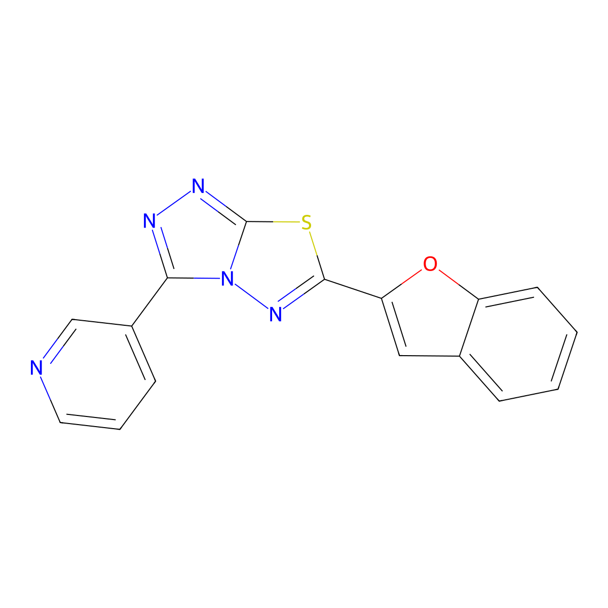 6-(1-Benzofuran-2-yl)-3-(3-pyridinyl)[1,2,4]triazolo[3,4-b][1,3,4]thiadiazole molecular structure, CAS 853891-72-2