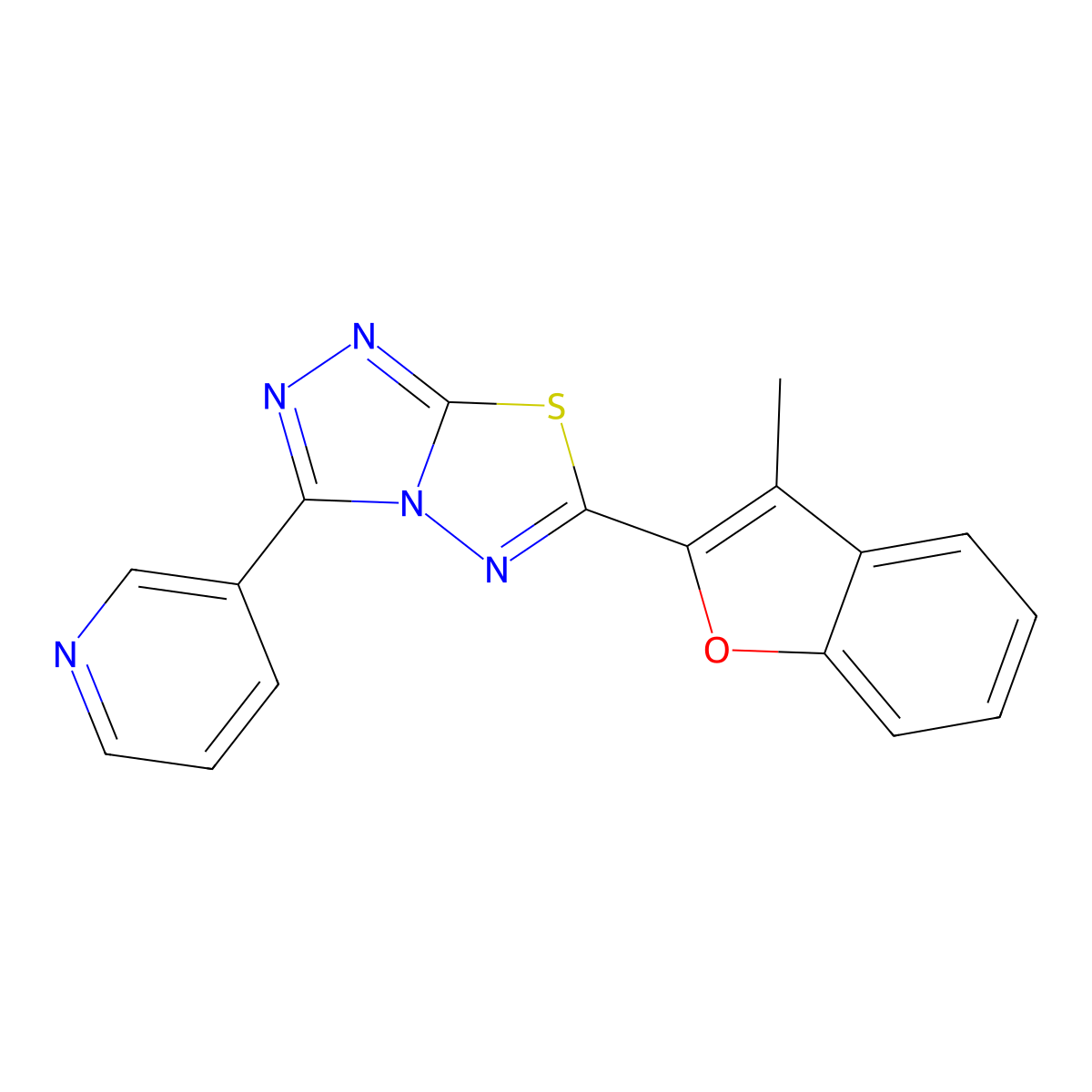 6-(3-Methylbenzofuran-2-yl)-3-(pyridin-3-yl)-[1,2,4]triazolo[3,4-b][1,3,4]thiadiazole molecular structure, CAS 853891-73-3