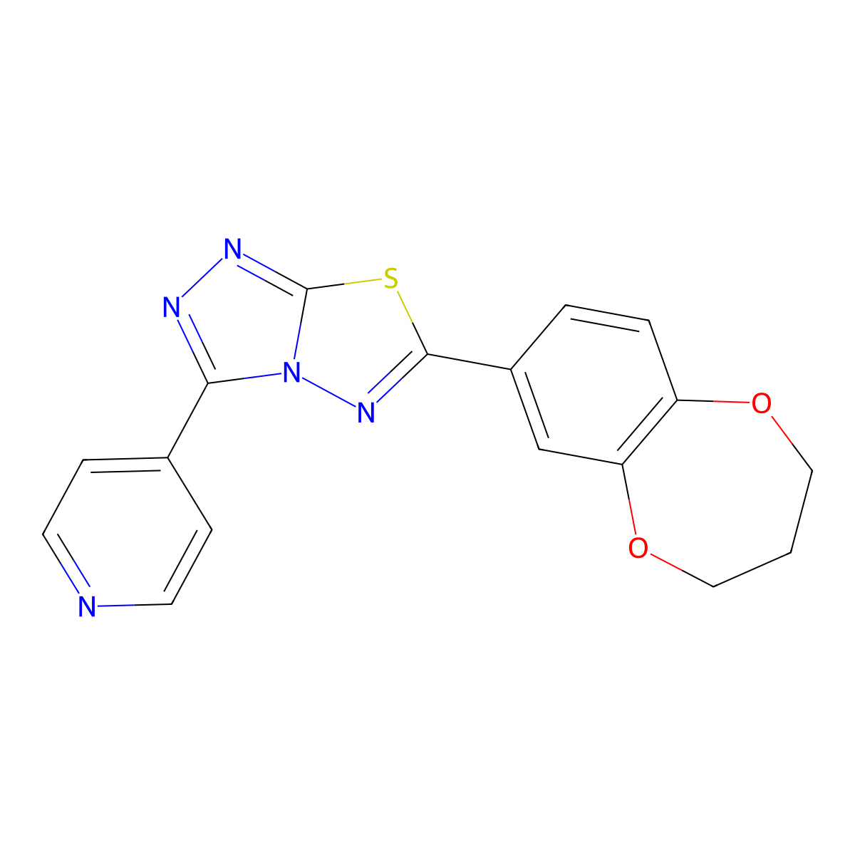 6-(3,4-dihydro-2H-1,5-benzodioxepin-7-yl)-3-(pyridin-4-yl)[1,2,4]triazolo[3,4-b][1,3,4]thiadiazole molecular structure, CAS 853891-85-7