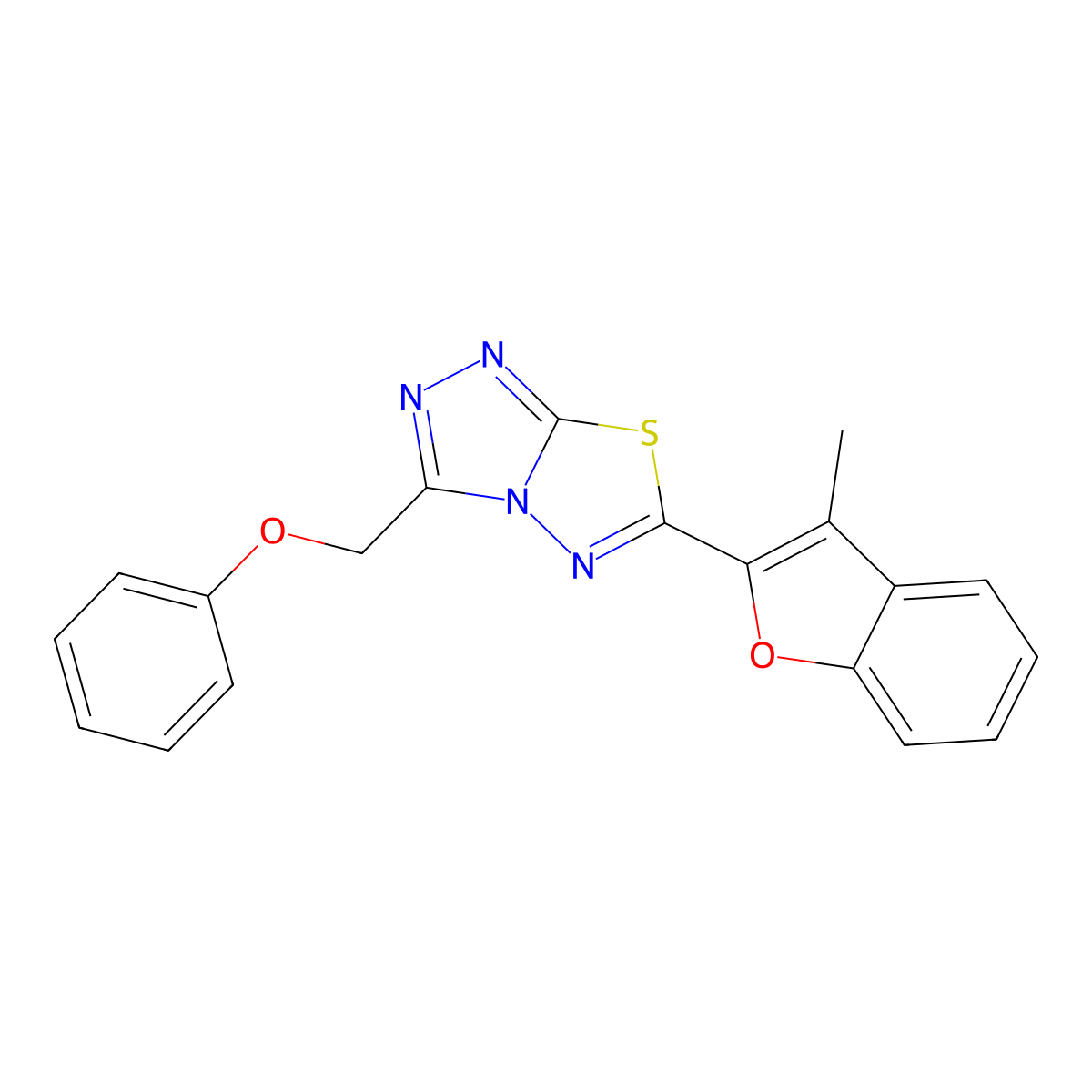 6-(3-Methyl-1-benzofuran-2-yl)-3-(phenoxymethyl)-[1,2,4]triazolo[3,4-b][1,3,4]thiadiazole molecular structure, CAS 853891-86-8