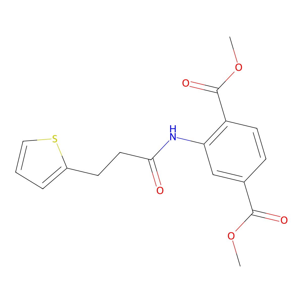 Methyl 4-(methoxycarbonyl)-3-(3-(2-thienyl)propanoylamino)benzoate molecular structure, CAS 853891-97-1