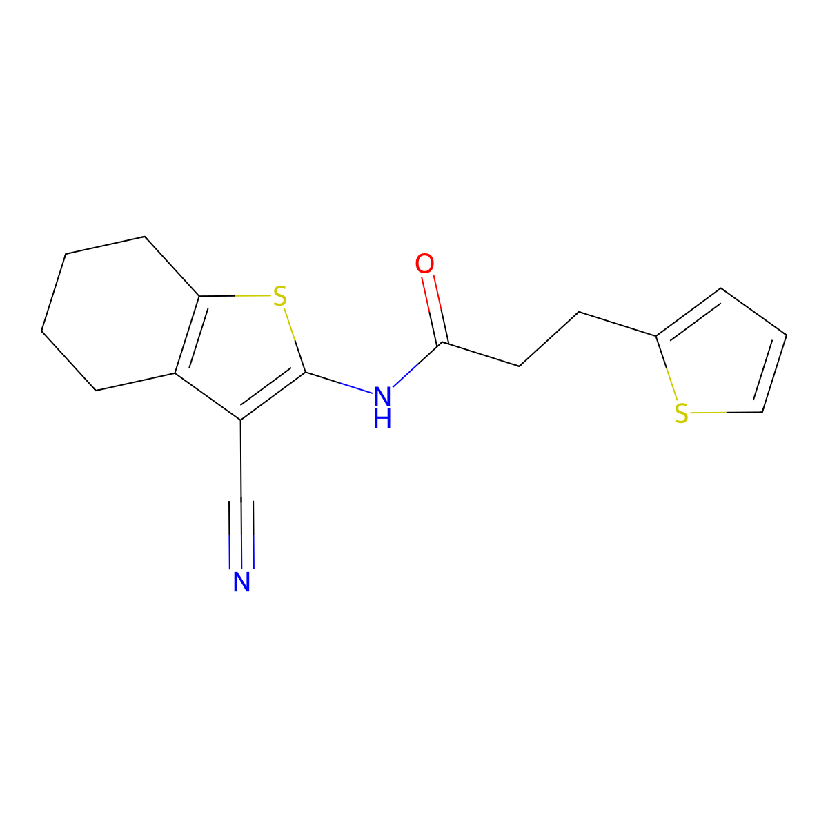 N-(3-cyano-4,5,6,7-tetrahydro-1-benzothiophen-2-yl)-3-thiophen-2-ylpropanamide molecular structure, CAS 853892-00-9