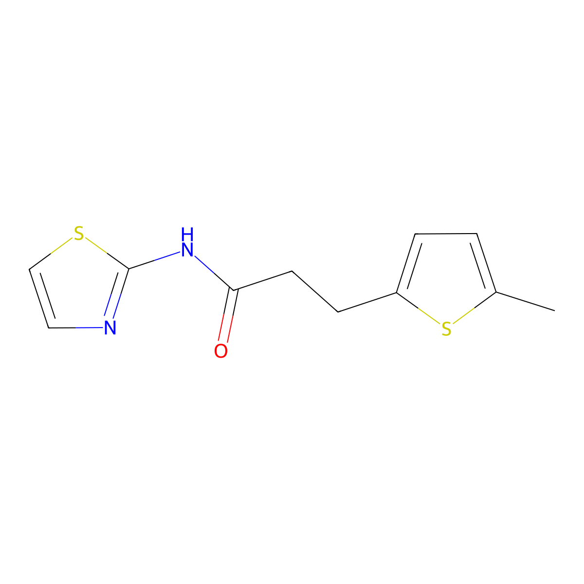 3-(5-methylthiophen-2-yl)-N-(1,3-thiazol-2-yl)propanamide molecular structure, CAS 853892-08-7