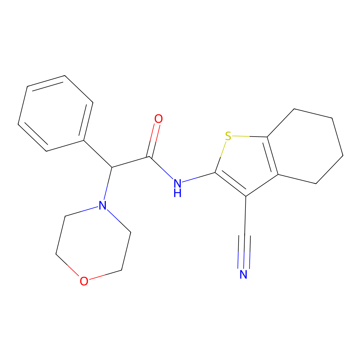 N-(3-cyano-4,5,6,7-tetrahydro-1-benzothiophen-2-yl)-2-morpholin-4-yl-2-phenylacetamide molecular structure, CAS 853892-10-1