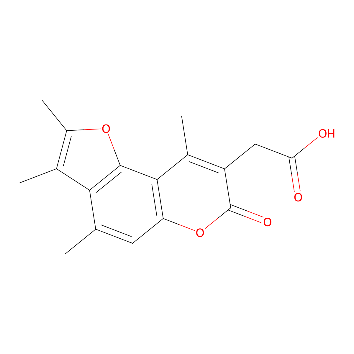 (2,3,4,9-tetramethyl-7-oxo-7H-furo[2,3-f]chromen-8-yl)acetic acid molecular structure, CAS 853892-49-6