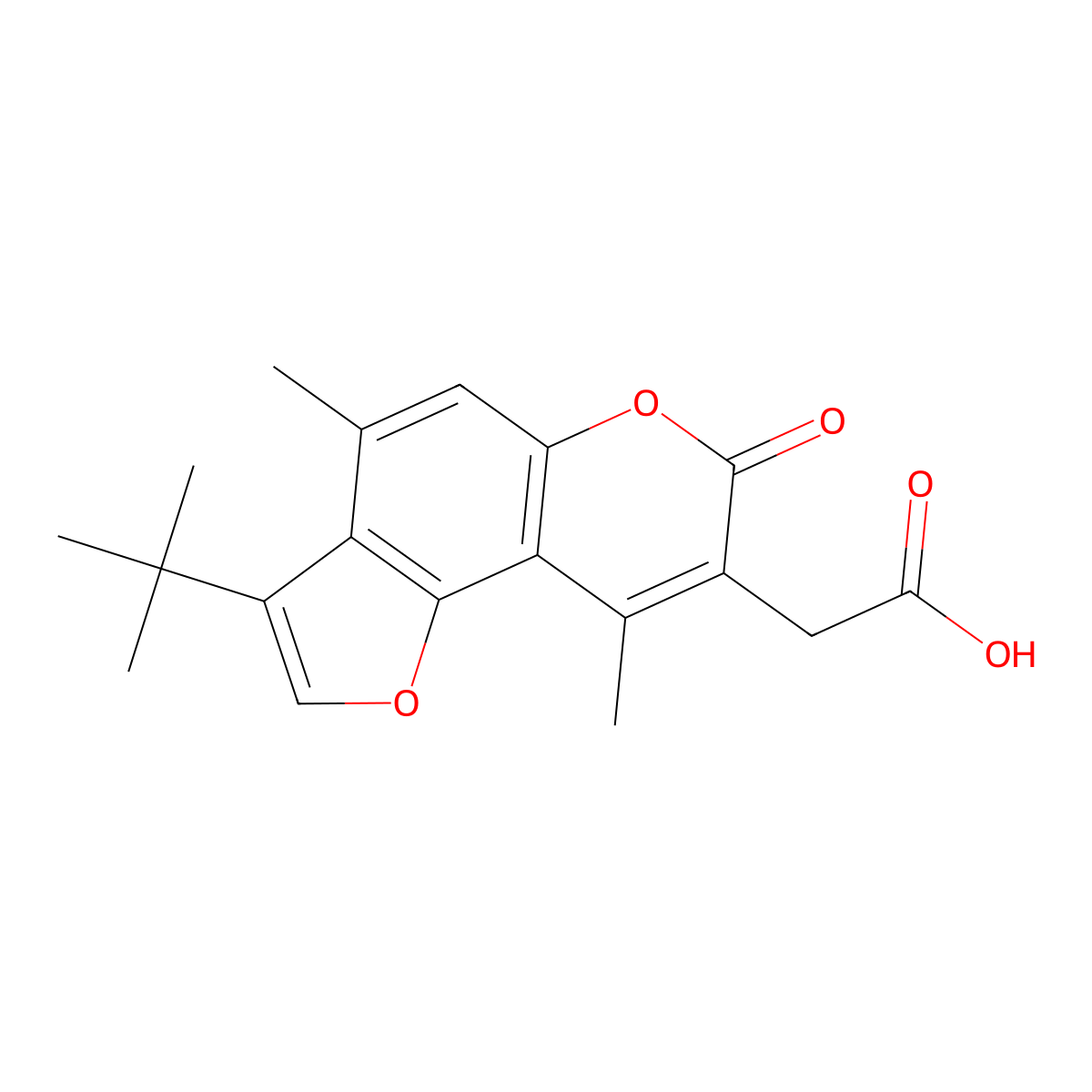 2-(3-(tert-butyl)-4,9-dimethyl-7-oxo-7H-furo[2,3-f]chromen-8-yl)acetic acid molecular structure, CAS 853892-50-9
