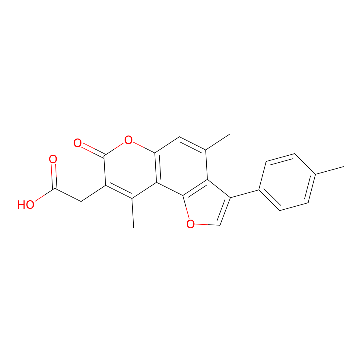 [4,9-dimethyl-3-(4-methylphenyl)-7-oxo-7H-furo[2,3-f]chromen-8-yl]acetic acid molecular structure, CAS 853892-53-2