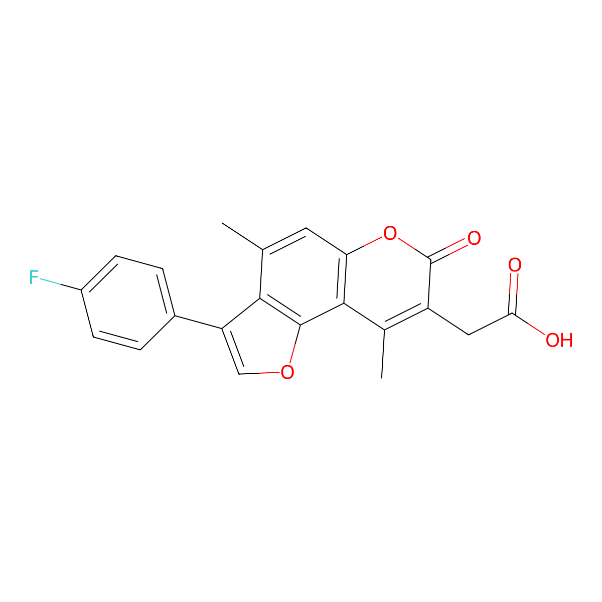 [3-(4-fluorophenyl)-4,9-dimethyl-7-oxo-7H-furo[2,3-f]chromen-8-yl]acetic acid molecular structure, CAS 853892-54-3