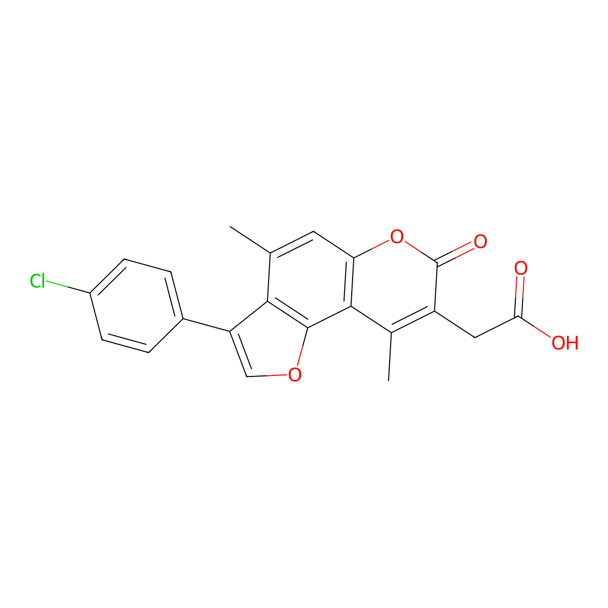 [3-(4-chlorophenyl)-4,9-dimethyl-7-oxo-7H-furo[2,3-f]chromen-8-yl]acetic acid molecular structure, CAS 853892-55-4